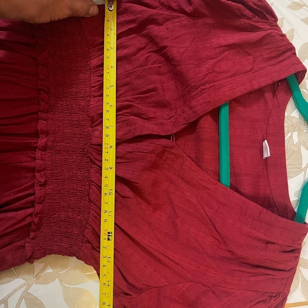 Old Navy Top Blouse Petite Sz XS Puff-Sleeve Wrap-Effect Maroon Color - Picture 4 of 6